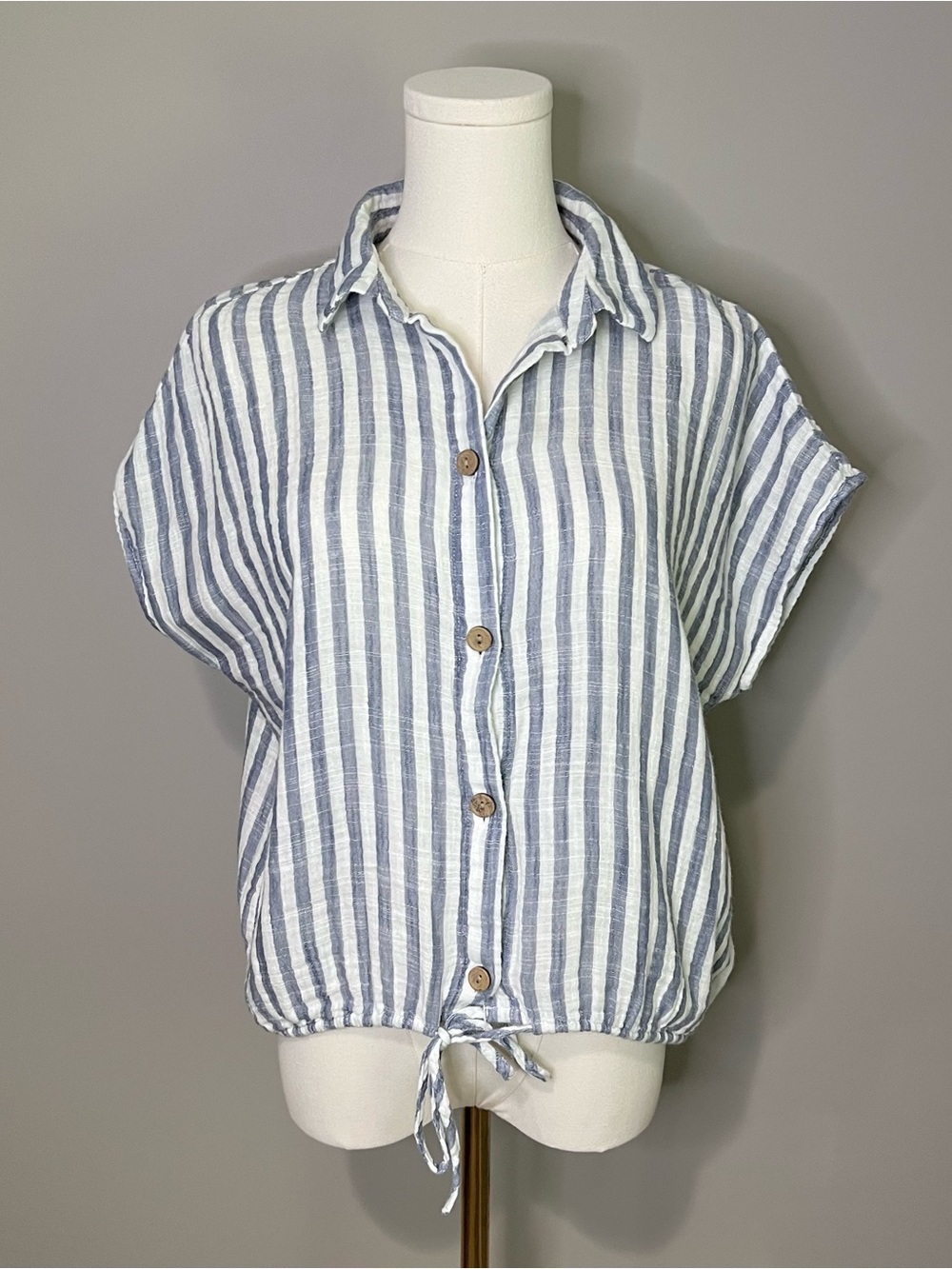 BeachLunchLounge 100% Cotton Striped Button Down Tie Waist Shirt Size S